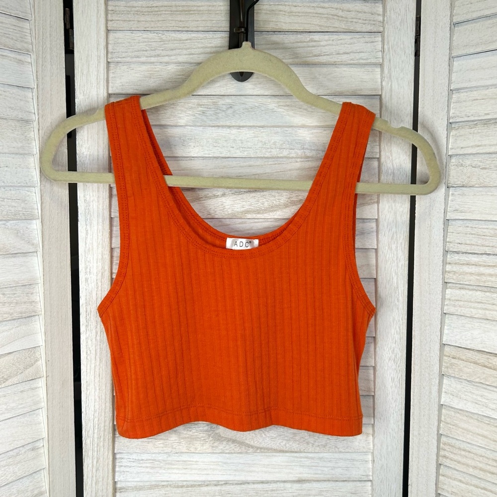 ADC Vibrant Orange Large Ribbed Scoop Neck Cropped Tank Top Medium